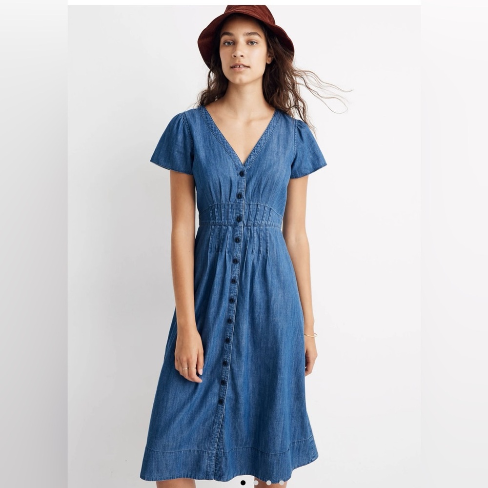 Madewell Blue Denim Button-Front Midi Dress